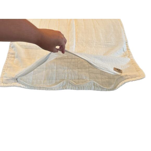 UGG Standard Pillowcase Quilted Cover Cream Zip Closure 26x20 Reversible Pad - Picture 4 of 8
